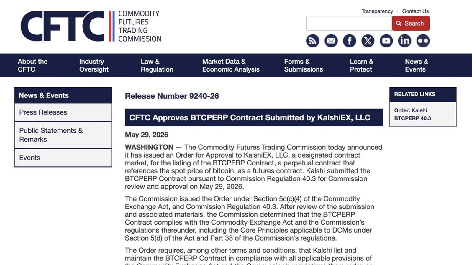 La CFTC autorise le premier contrat perpétuel Bitcoin régulé aux États-Unis