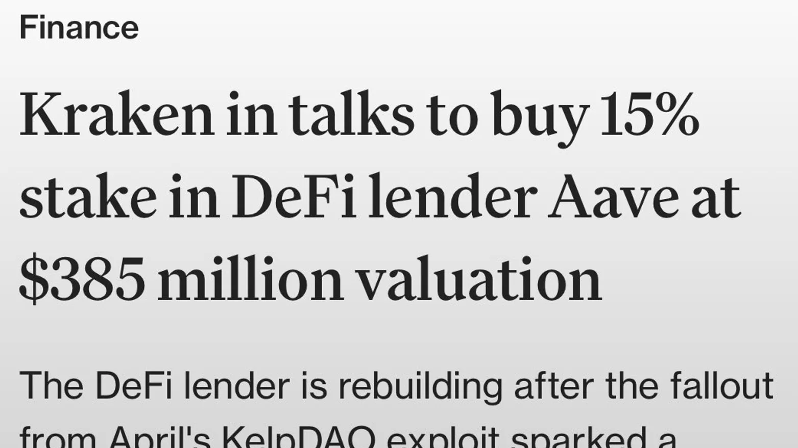 Kraken veut 15% d'Aave pour 71 millions de dollars