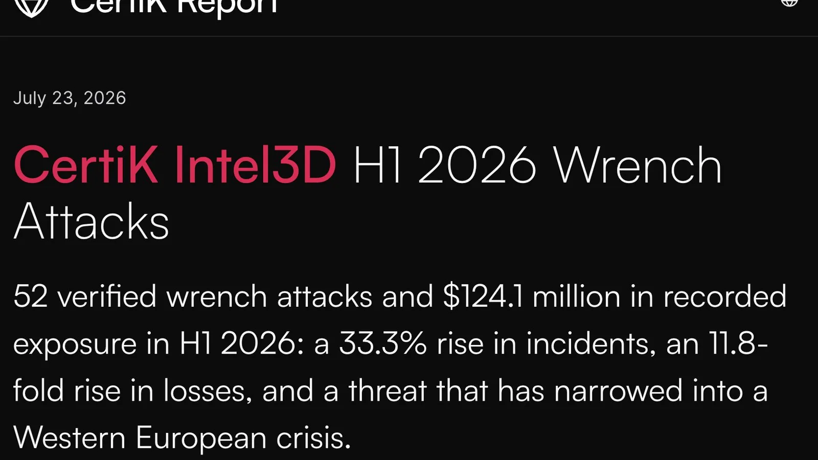 La France, épicentre mondial des attaques physiques contre les détenteurs de cryptos : 33 incidents sur 52 au premier semestre 2026