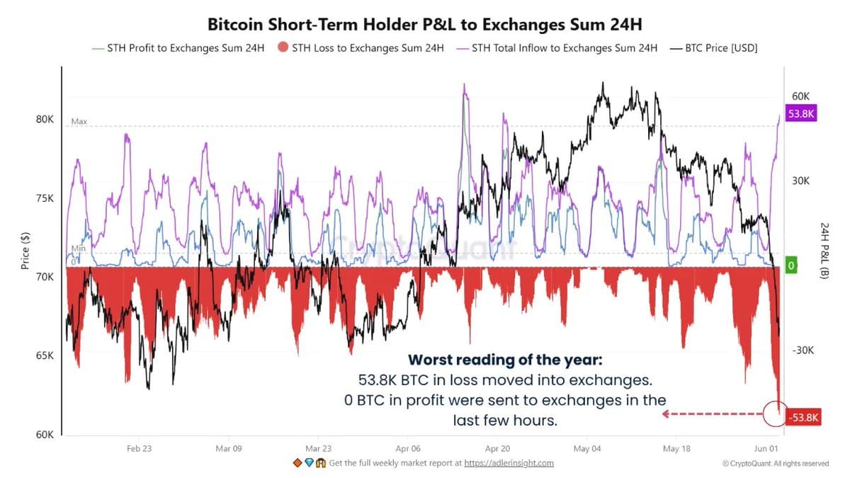 Bitcoin : 53 800 BTC envoyés aux exchanges en 24h, signe d'une capitulation