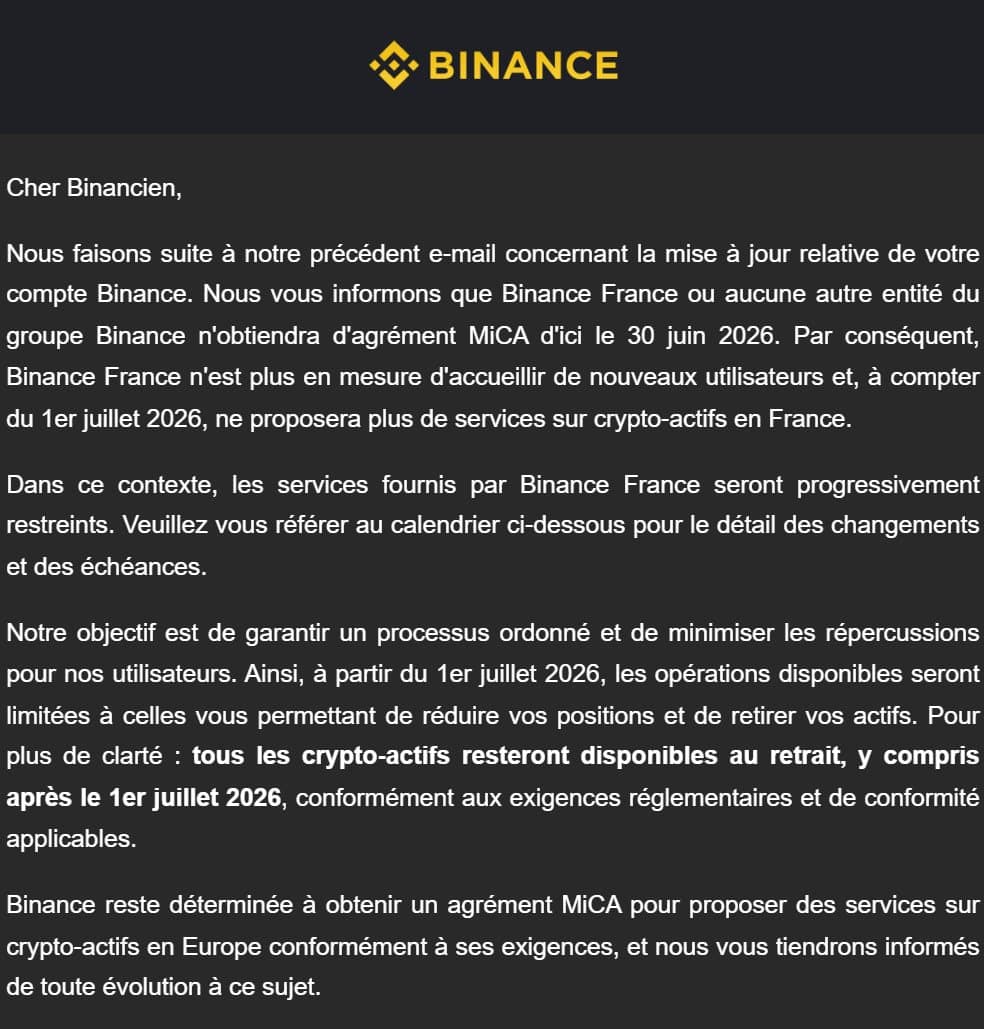 Binance sans agrément MiCA au 1er juillet : ce que ça change pour les Européens