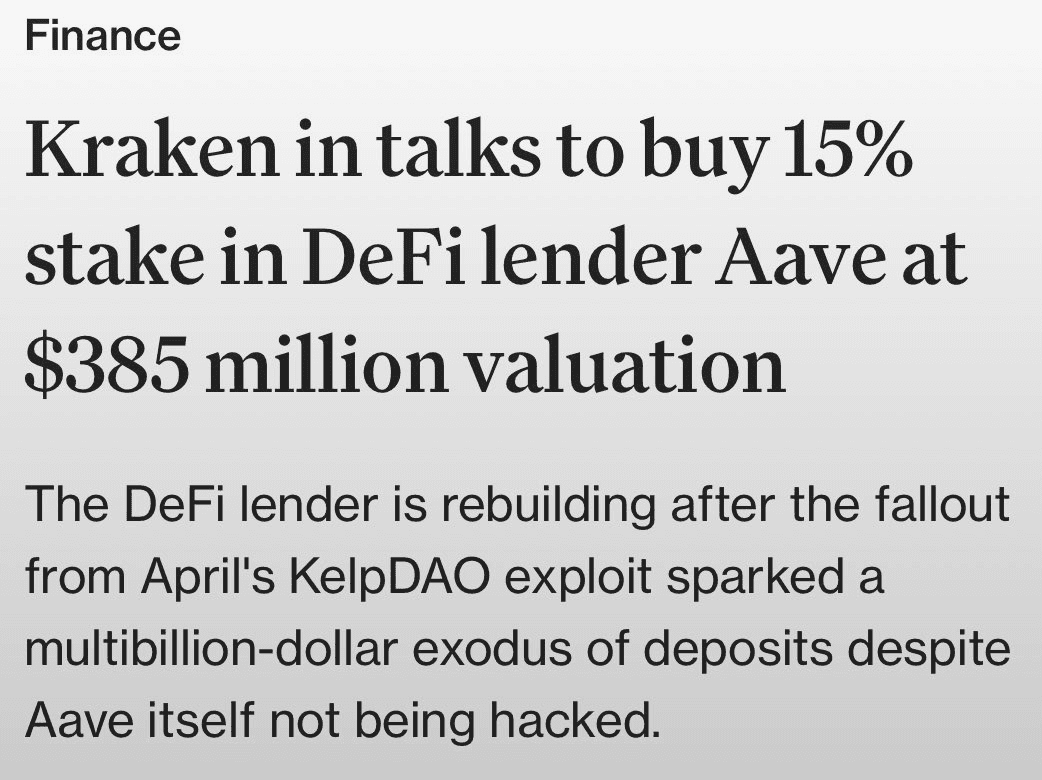 Kraken veut 15% d'Aave pour 71 millions de dollars