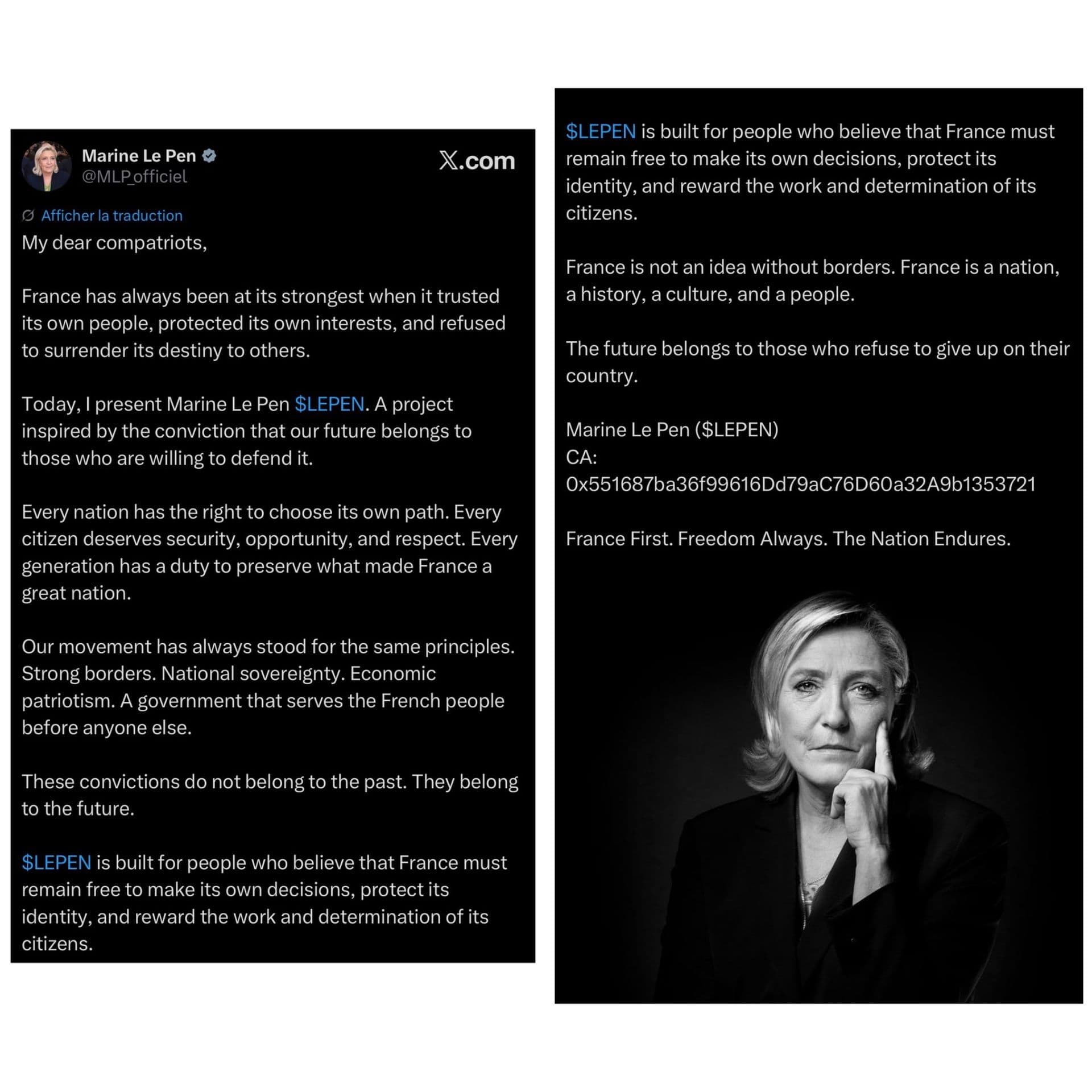 Compte X de Marine Le Pen piraté : un faux token LEPEN promu pendant quelques minutes, le parquet de Paris saisi