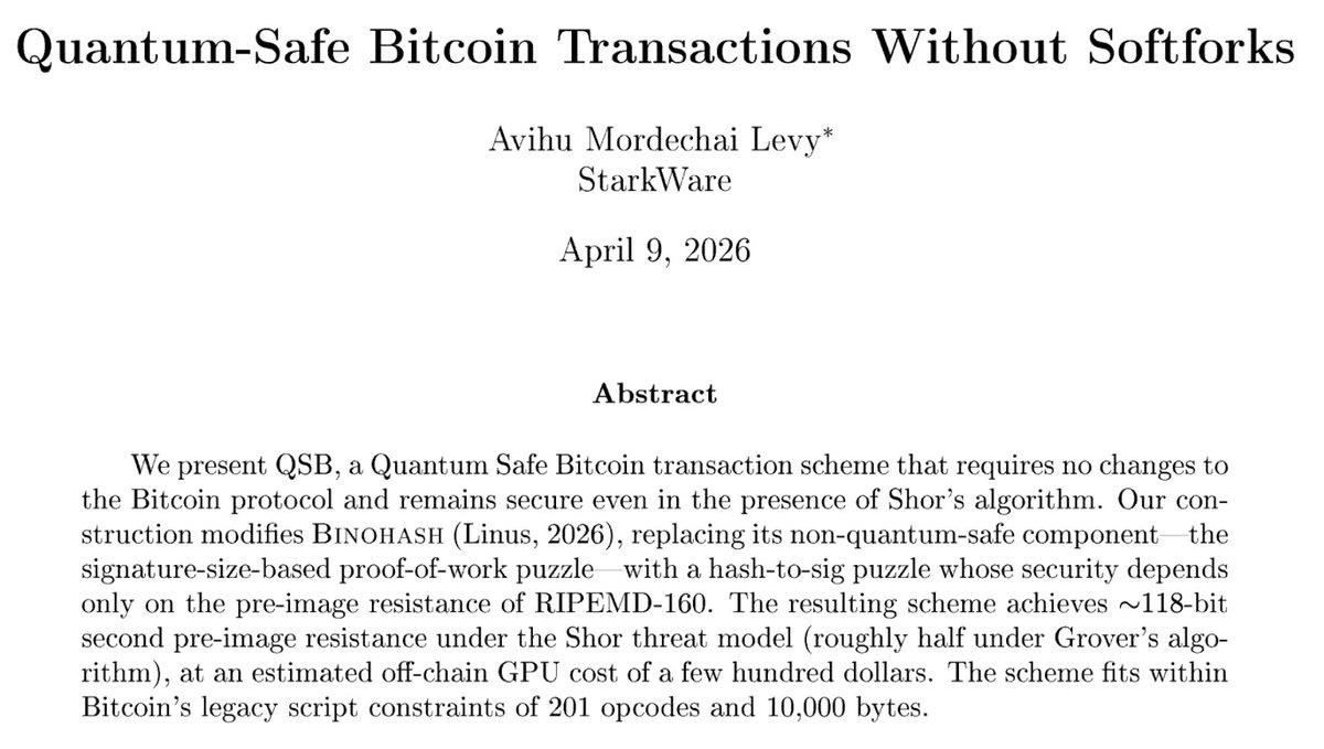 StarkWare exécute la première transaction Bitcoin résistante aux ordinateurs quantiques, sans modifier le protocole